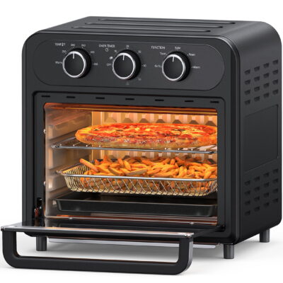 TaoTronics Air Fryer, 1700W 14.8 Quart, 5 in 1 Toaster Oven Countertop, Oil-Less Cooking, Stainless Steel, Black