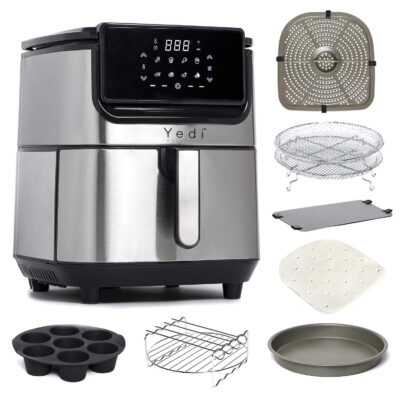 Yedi Houseware 6.8 qt Air Fryer, Silver - Digital Display, Removable Basket