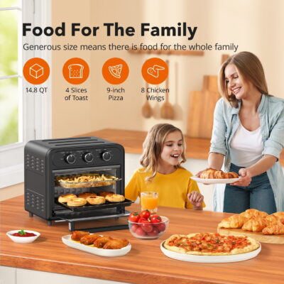 TaoTronics Air Fryer, 1700W 14.8 Quart, 5 in 1 Toaster Oven Countertop, Oil-Less Cooking, Stainless Steel, Black - Image 7